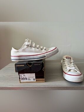 Converse Low Top Sneakers in White with Red & Blue Stripes